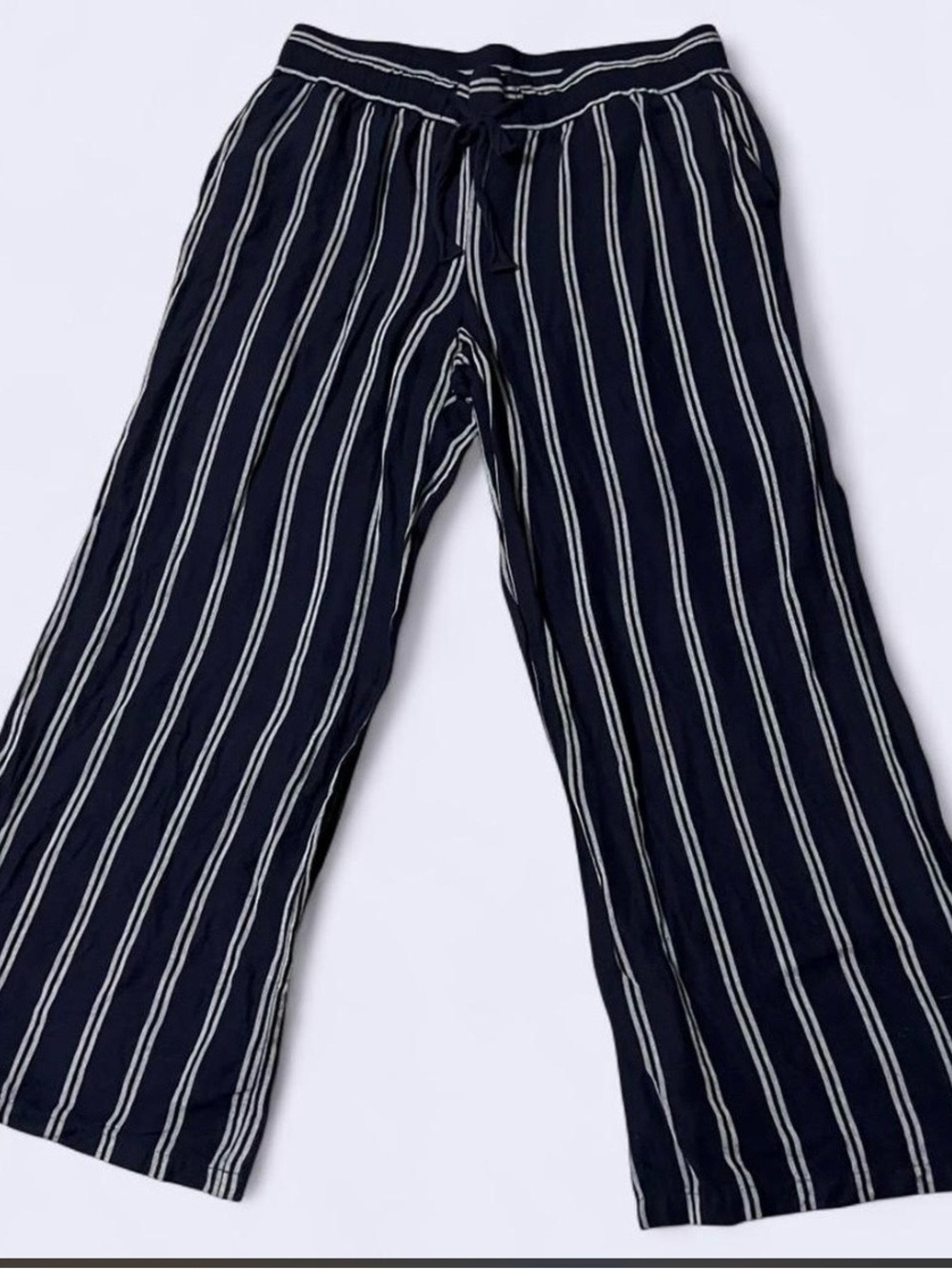 Navy Wide-Leg Striped Pants